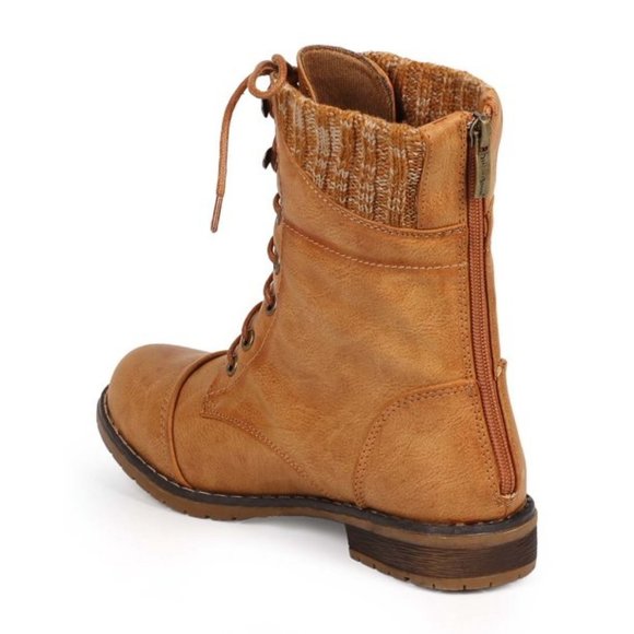 Nature Breeze Knit Cuffed Vegan Leather Lace Up Mid Calf Boots - Picture 5 of 5